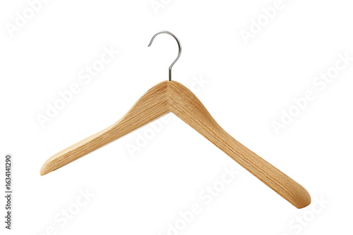 Light-brown wooden coat hanger with a metal hook