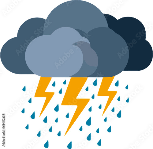 Stormy Weather Illustration with Rain Clouds and Lightning Bolts