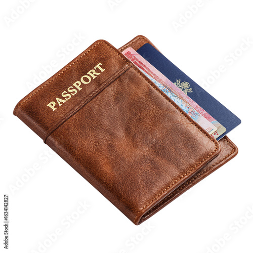 A passport holder with different cards  isolated on transparent background