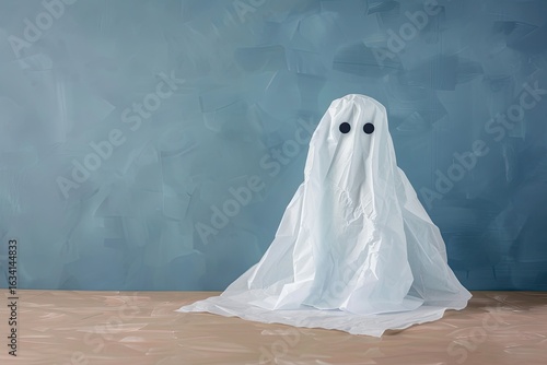 Clear Pixel Picture of White Ghost with Funny Face on Sheet of Paper