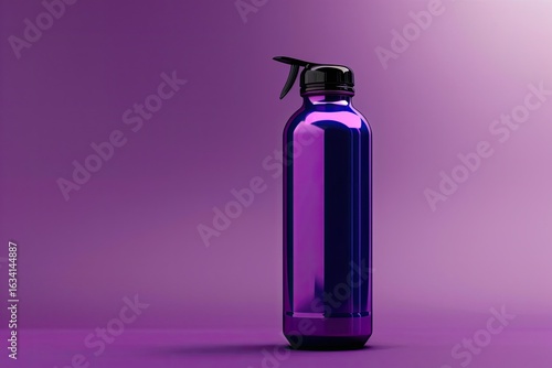 Mockup of Purple Sport Bottle with Black Cap Vector Realistic Illustration