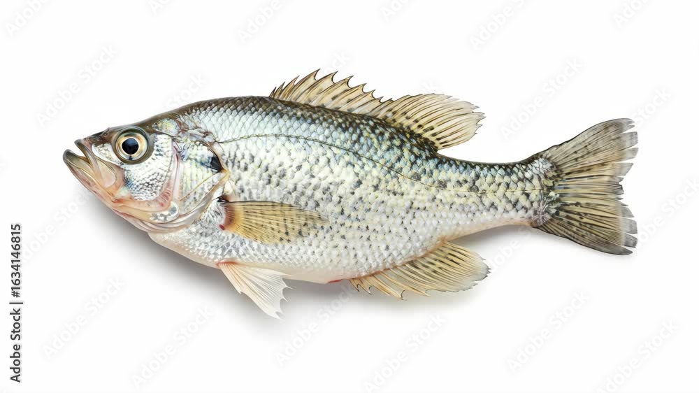 Fish Looking Up, White Background - A single fish, viewed from directly above, is shown against a pure white background. The fish appears to be swimming upwards, its mouth slightly open. Fish Looking Up, White Background - A single fish, viewed from directly above, is shown against a pure white background. The fish appears to be swimming upwards, its mouth slightly open.
