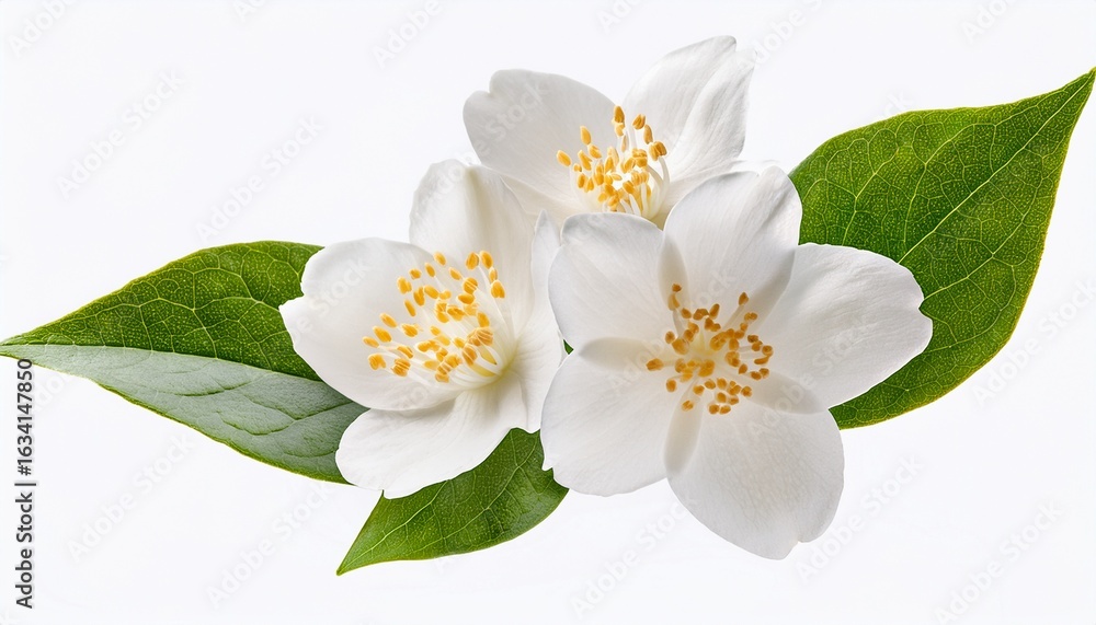 Obraz premium beautiful jasmine flowers in air on white background