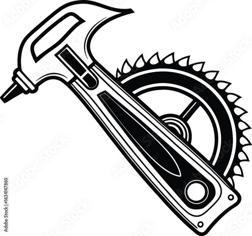 Black and white illustration of a bicycle crankset and chainring gear teeth