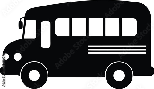 A monochrome school bus depicted against a white backdrop