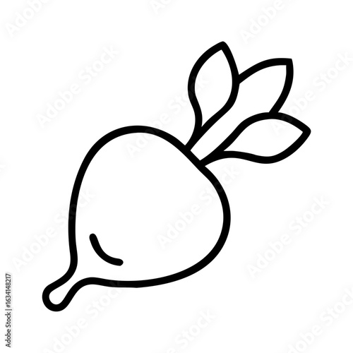Turnip with green leaves in minimalist outline style  