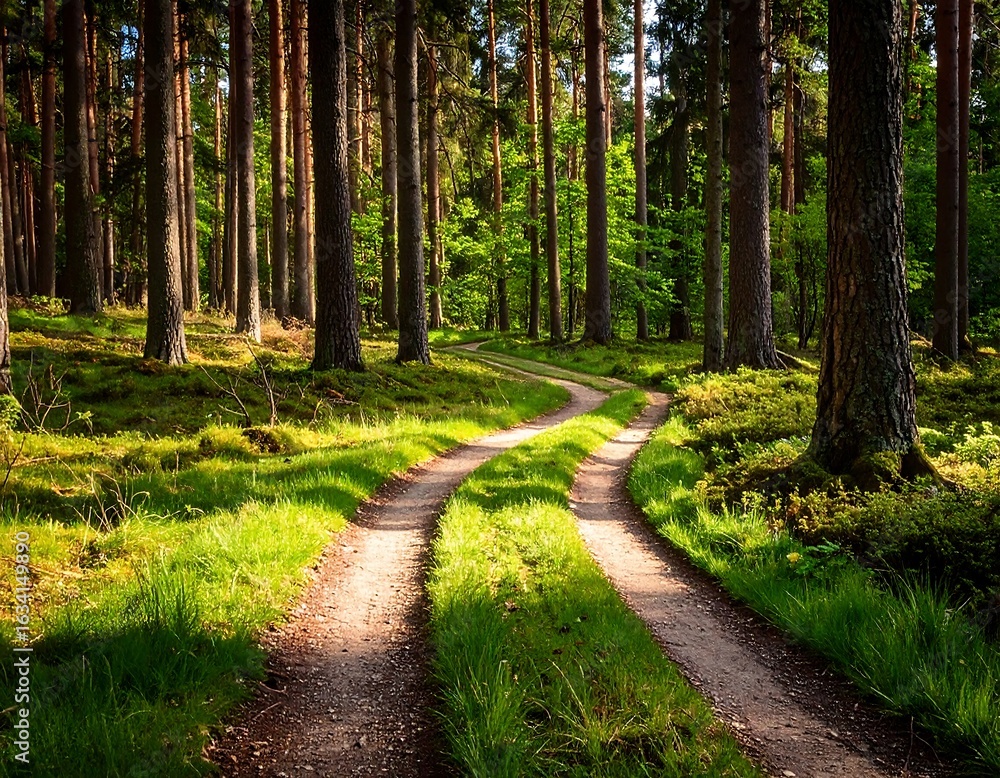 Fototapeta premium Sunlight path through a forest