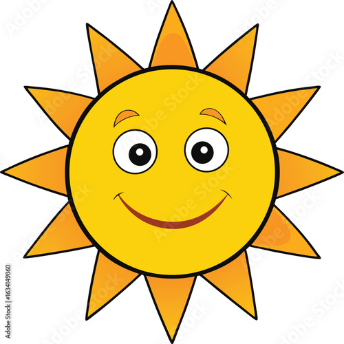 A happy sun character with a beaming smile, displayed on a white backdrop