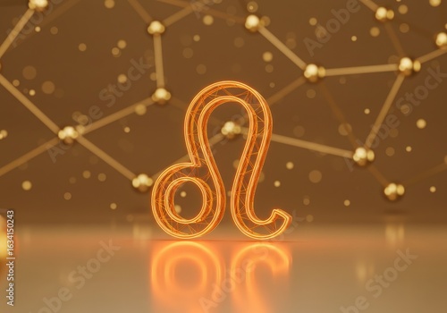 Golden leo zodiac symbol illuminated against a star constellation background