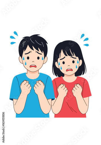 Two Young Children Expressing Stress and Anxiety Through Facial Expressions and Body Language