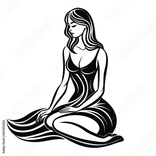 Yoga woman silhouette vector design. black yoga logo vector art.