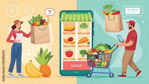 Online Grocery Shopping with Smartphone App Fresh Produce Delivered to Your Doorstep Ordering Groceries Digitally