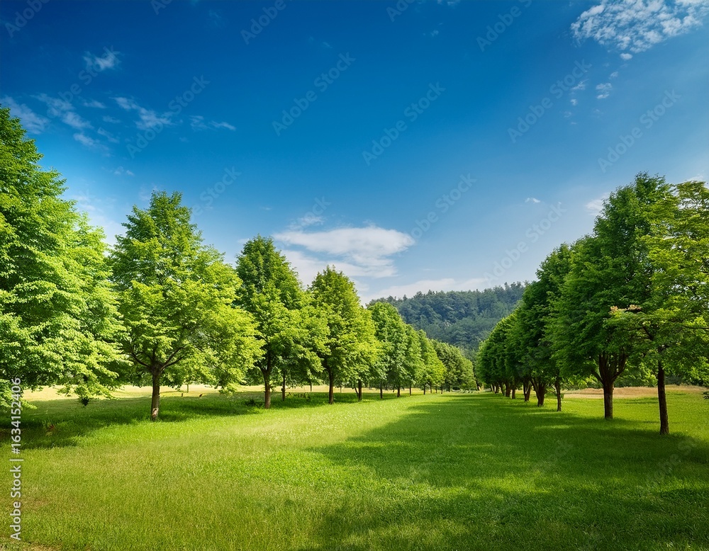 Obraz premium scenic view of a lush green tree line on a clear day highlighting the beauty of nature and tranquility perfect for nature themed projects