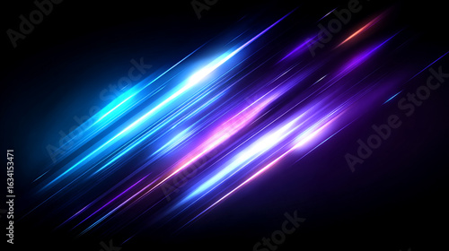 Abstract background with blue and purple glowing lines on a dark backdrop  with a speed light effect. Vector illustration of a futuristic  abstract digital design for a banner or presentation
