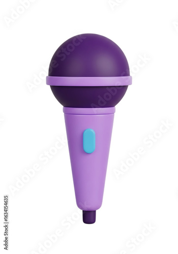 3d icon of purple microphone with a blue button, isolated on transparent background