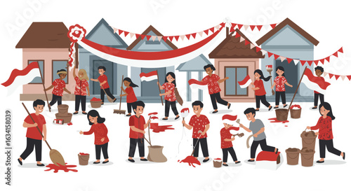 Celebrate Indonesian Independence Day with vibrant community spirit and festive decorations adorning the neighborhood
