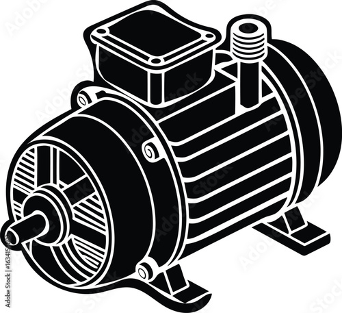 Black electric motor with fan and shaft industrial mechanical