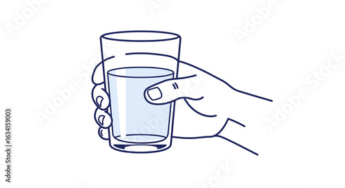 Flat illustration of a hand holding a glass of water