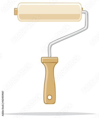 Illustration of paint roller, painting tool with handle and roller cover, diy equipment, flat color drawing, icon.