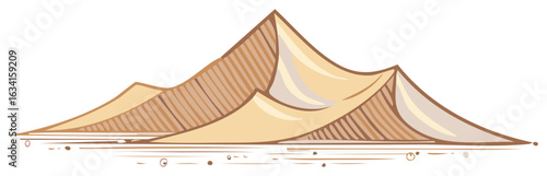 Cartoon illustration of arid landscape of sand dunes with a flat textured effect and soft tan color scheme for travel tourism