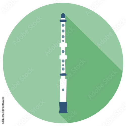 Flat design illustration of a clarinet instrument in a green circle.