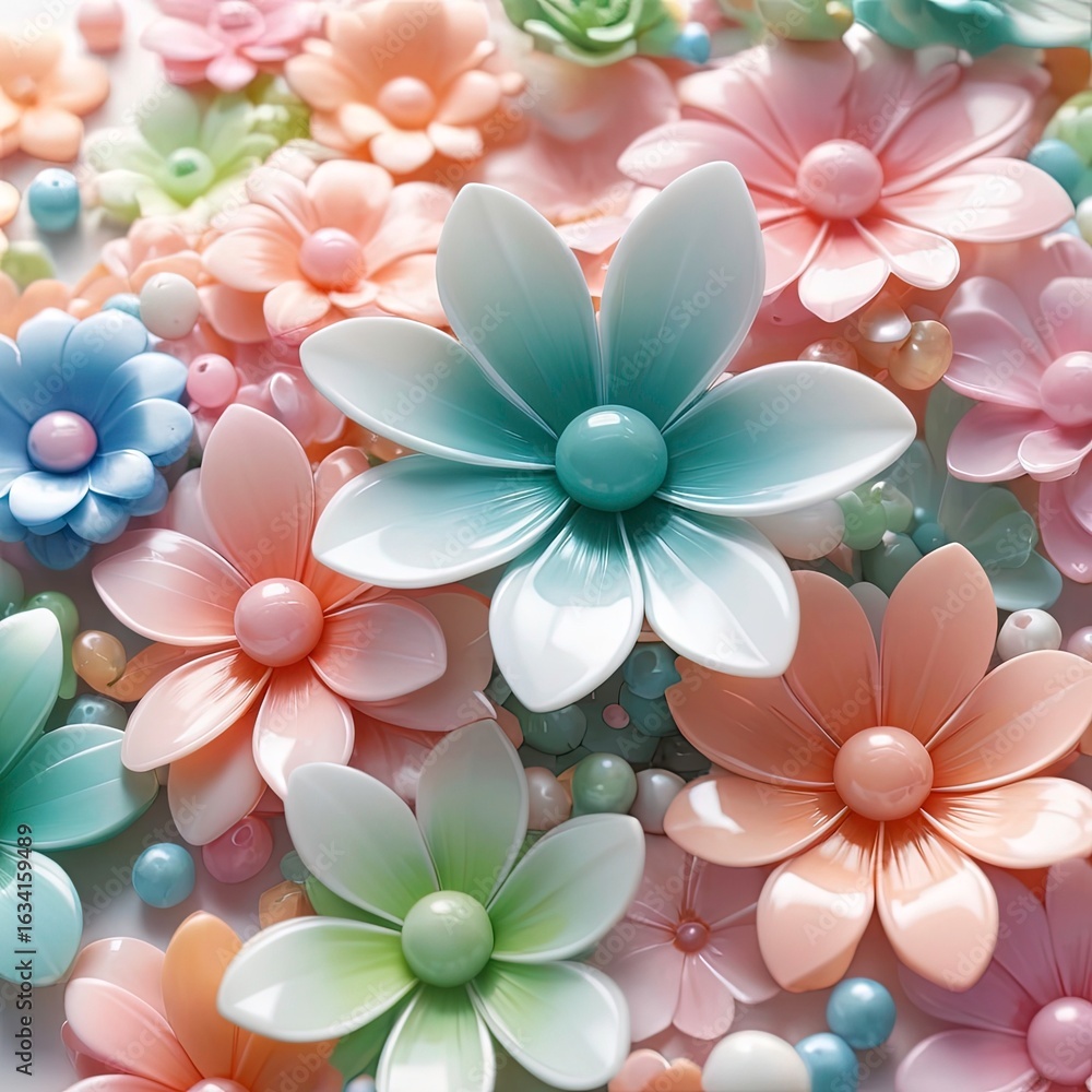 Obraz premium A delightful collection of pastel-colored paper flowers in various sizes and shades, artfully arranged to create a visually appealing and charming composition.