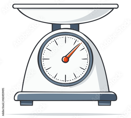 Vintage kitchen scale illustration measuring weight with dial and tray isolated.
