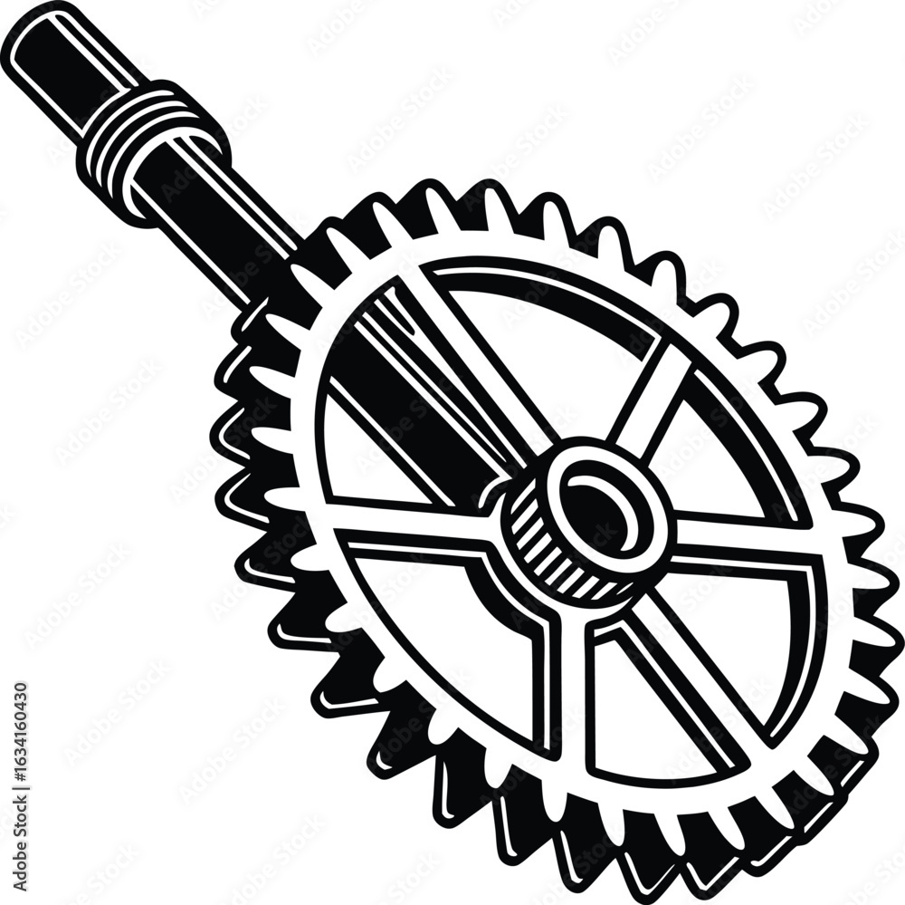 Obraz premium Black mechanical gear with shaft and spokes cogwheel engineering