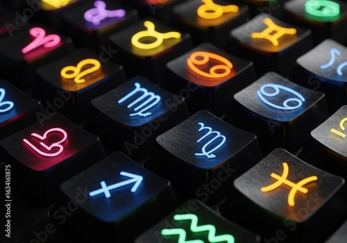 Glowing zodiac symbols on a dark background representing astrology and horoscopes