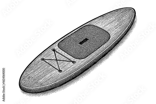 Detailed engraving of stand up paddleboard with cross pattern top view