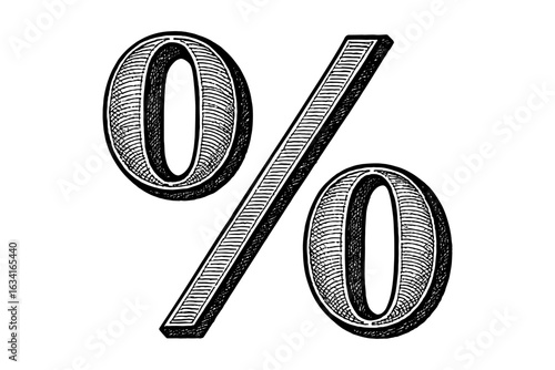Vintage engraved percentage symbol with detailed hand-drawn style