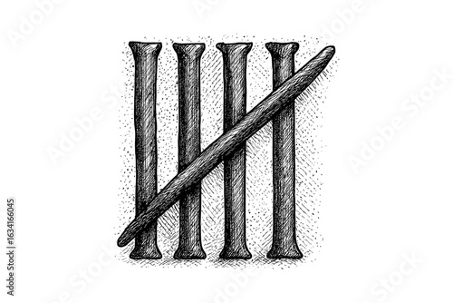 Hand drawn sketched tally marks logo design for rustic and vintage themes