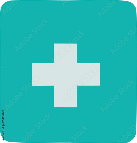 A simple clean and modern graphic design featuring a white plus symbol centered on a textured teal square background