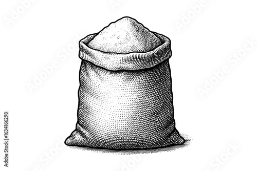 Detailed sack of flour in vintage engraving style