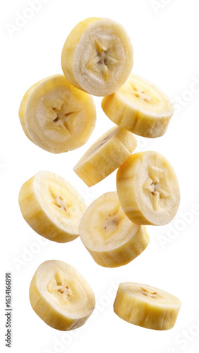 Banana slices isolated on transparent white background, clipping path