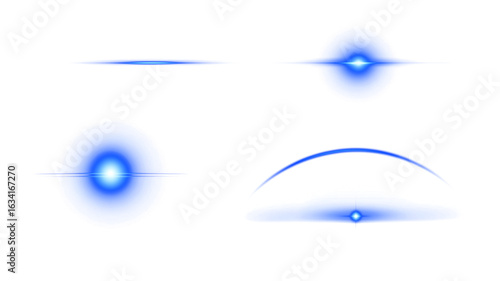 Wallpaper Mural Transparent PNG. Design collage of blue lights, linear, source, dome, arc, reflector effect. Set of abstract blue lights.Lens flare effects for overlay designs Torontodigital.ca
