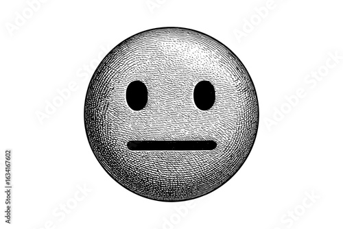 Vintage engraved neutral face emoticon with intricate details