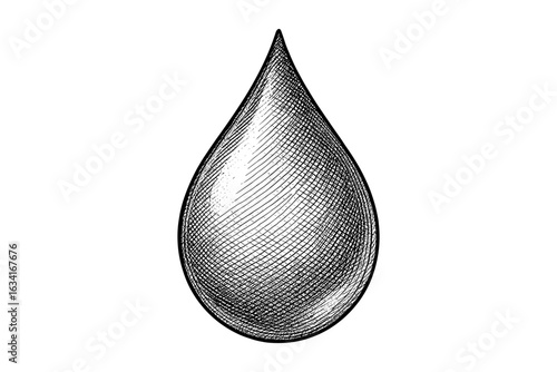 Intricate detailed water droplet in vintage engraving style