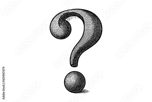 Intricate hand drawn question mark with vintage crosshatch details