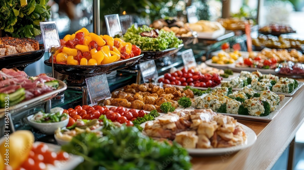 Obraz premium Colorful Assortment of Fresh Food at a Buffet Spread