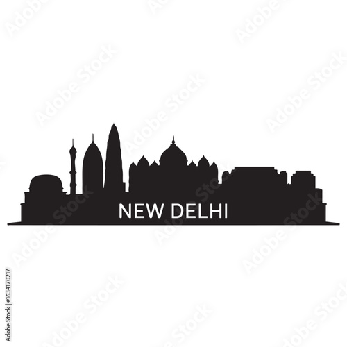 New Delhi skyline silhouette. Black New Delhi city. Vector black silhouette. with white background.