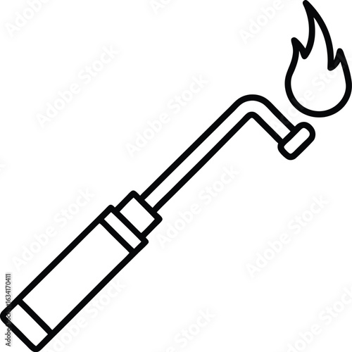 Outline drawing of a gas torch with a flame isolated on transparent background