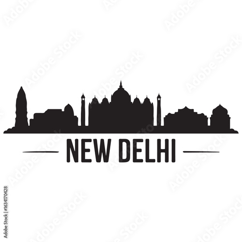 New Delhi skyline silhouette. Black New Delhi city. Vector black silhouette. with white background.