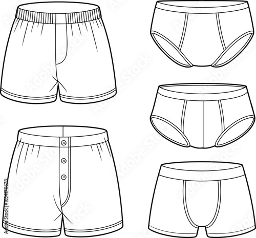 men's underwear, including boxers, briefs, and boxer briefs, perfect for fashion design and catalogs.