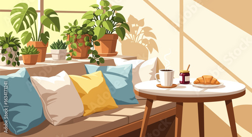 Cozy Morning Still Life With Coffee And Plants