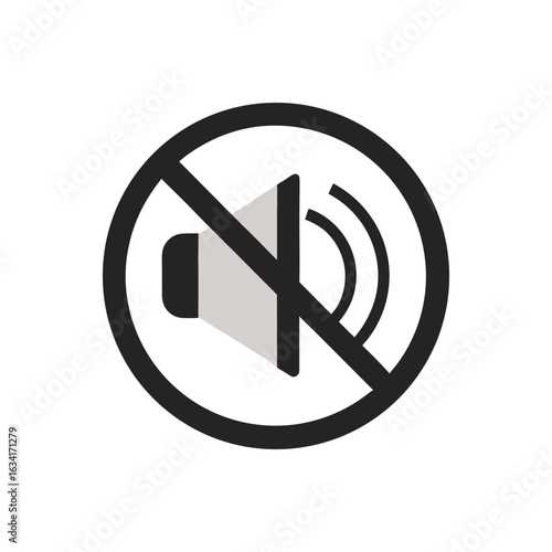 Mute Speaker Vector Icon – No Sound Symbol with Black Prohibition Sign