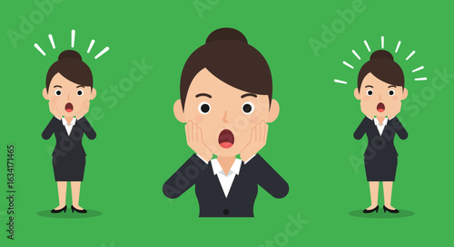 Three cartoon women in business attire with shocked expressions