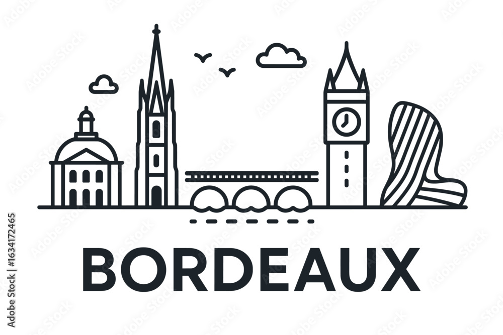 Fototapeta premium Bordeaux city skyline with iconic buildings and landmarks