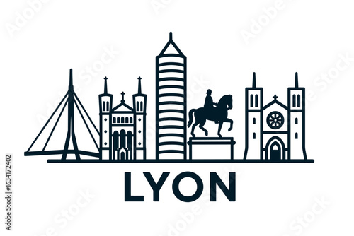 Lyon city skyline with iconic buildings and landmarks
