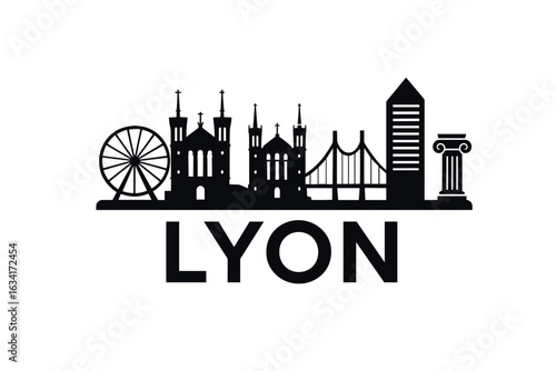 Lyon city skyline with iconic buildings and landmarks